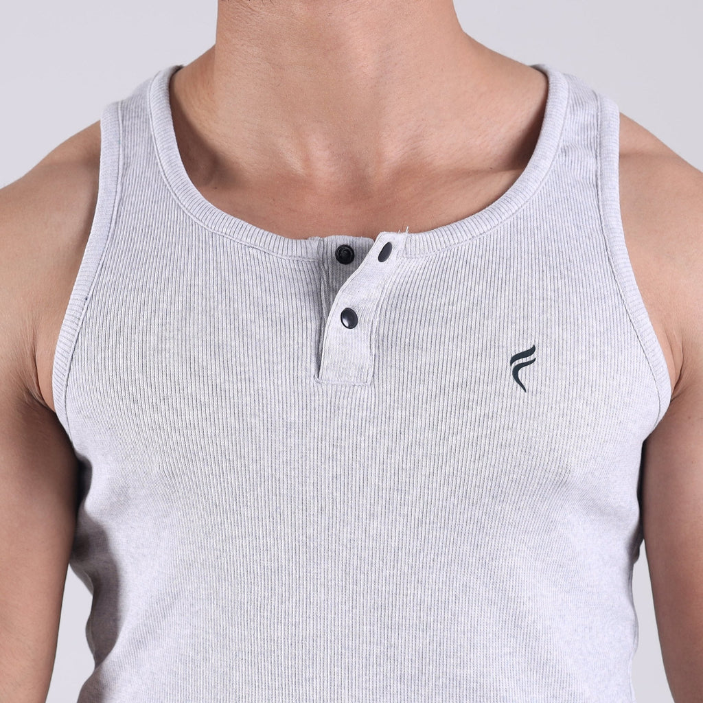 Henley Ribbed Tank White 220 GSM - Organic Cotton