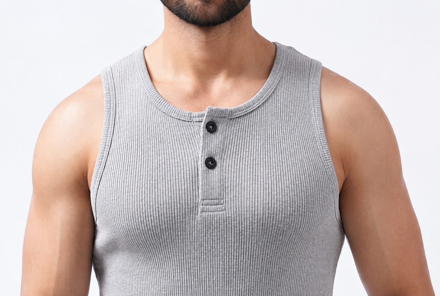 Henley Organic Cotton Grey Ribbed Tank top