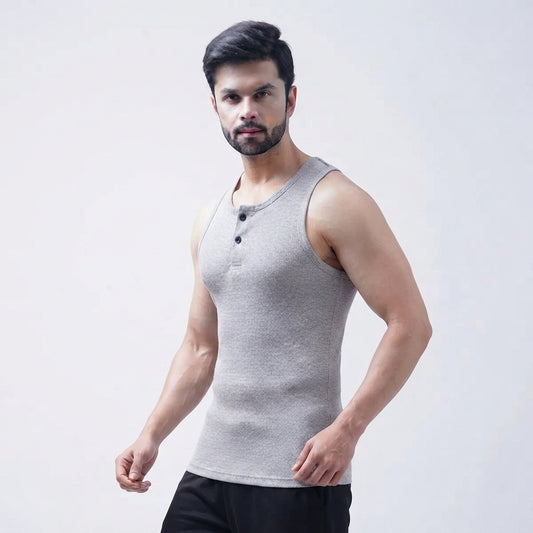 Henley Organic Cotton Grey Ribbed Tank top