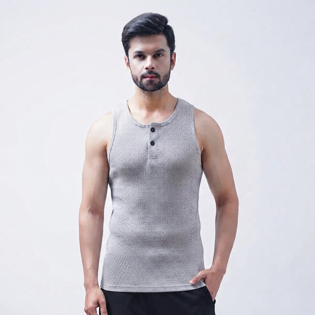 Henley Organic Cotton Grey Ribbed Tank top