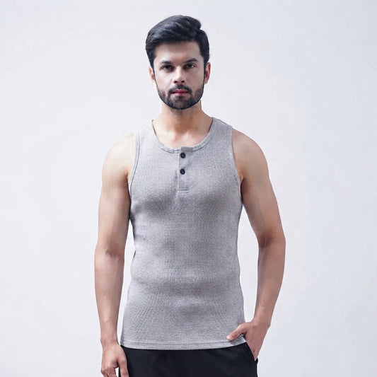 Henley Organic Cotton Grey Ribbed Tank top