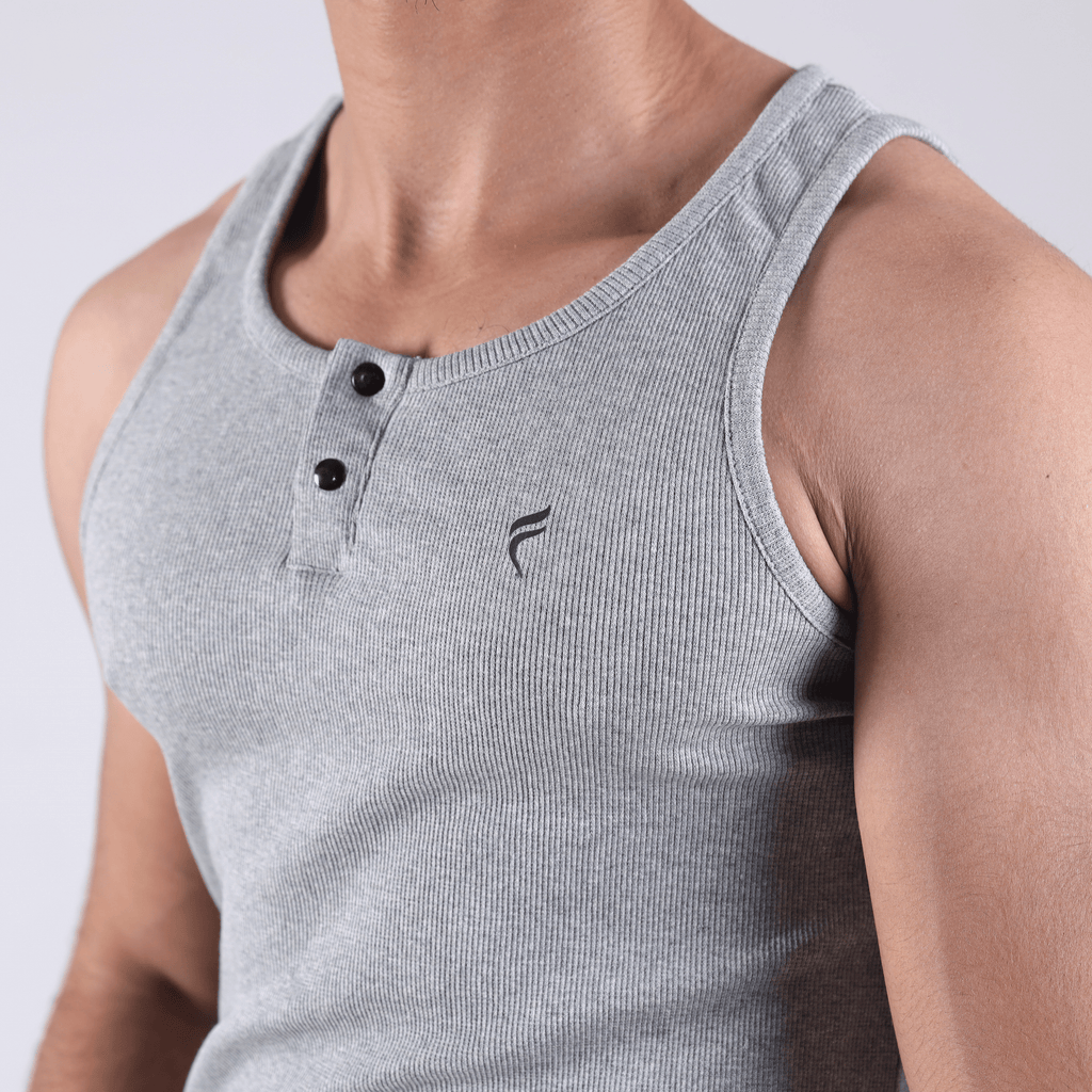 Henley Ribbed Tank Grey 220 GSM - Organic Cotton