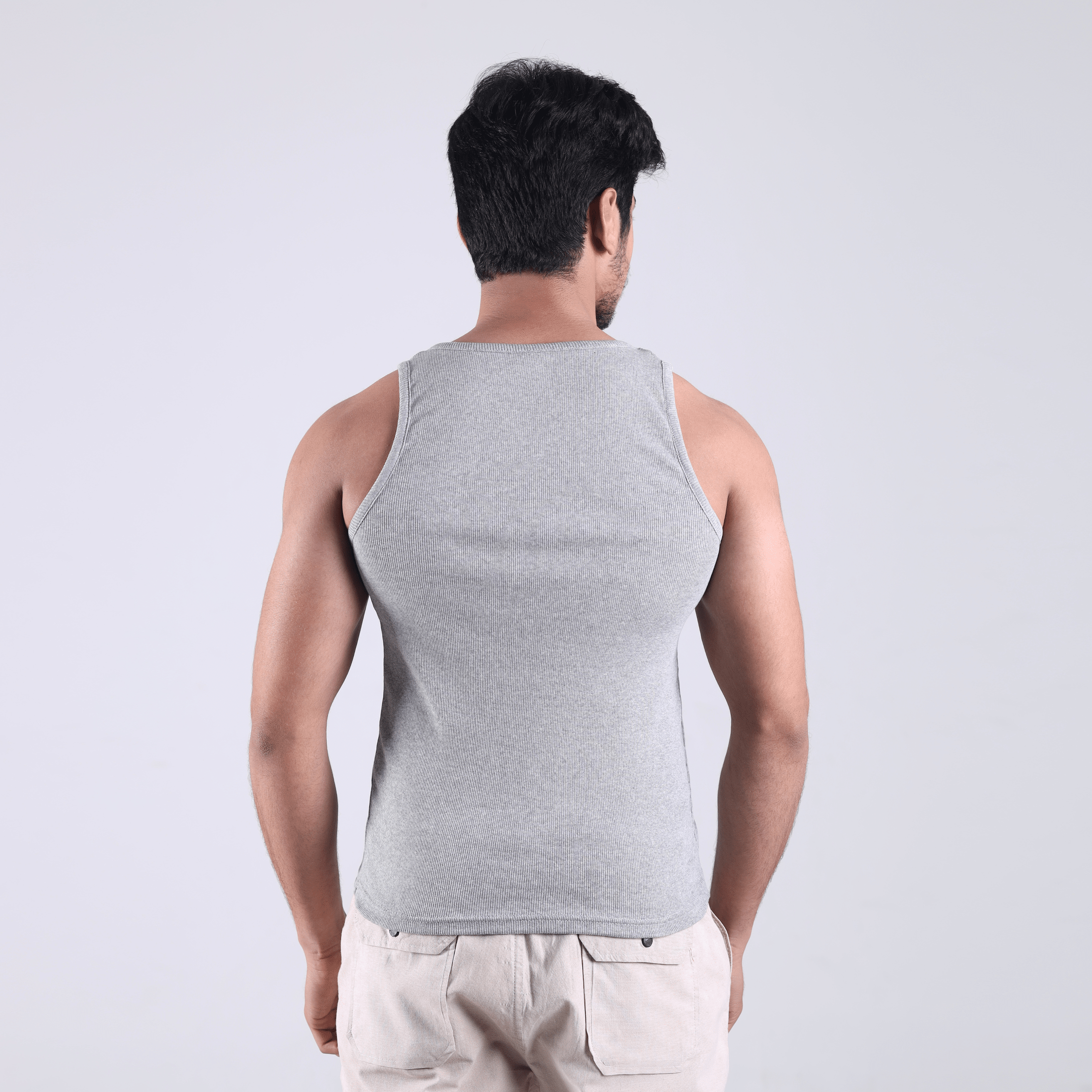 Henley Ribbed Tank Grey 220 GSM - Organic Cotton