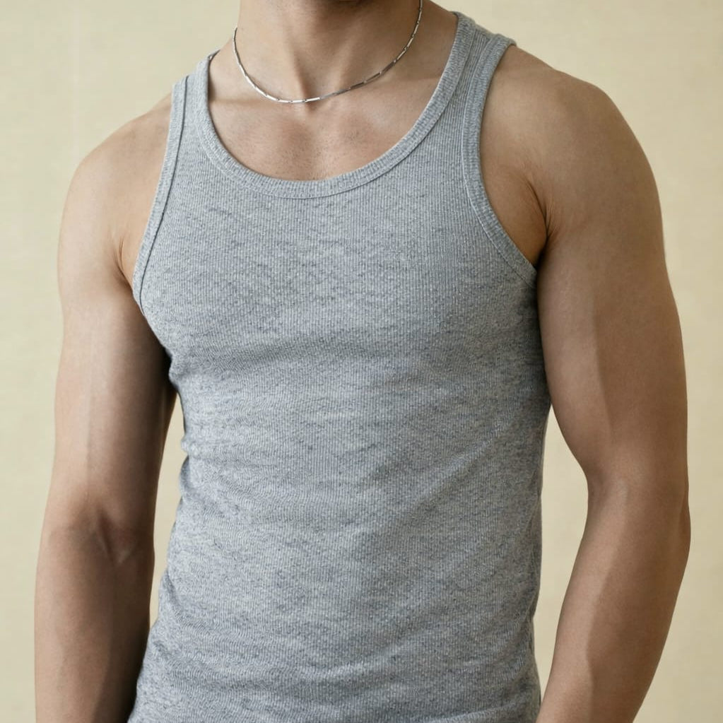 Ribbed Tank Grey (pack of 3) 220 GSM - Organic Cotton